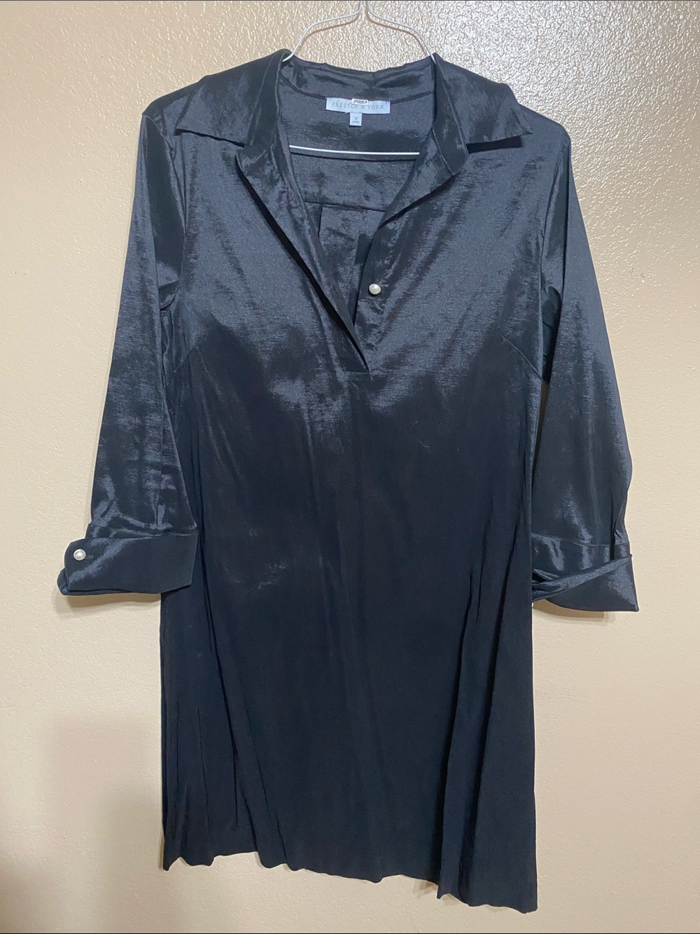 Preston & York Black Shimmery Button-Front V-neck dress